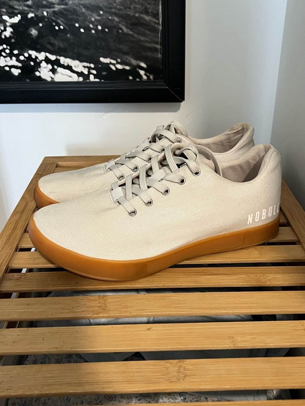 NOBULL Women’s Low-Top Sneakers in Beige with Gum Sole, size 9. Was worn once